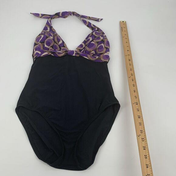 Kenneth Cole Halter Top One Piece Swimsuit Size 6 Womens Purple Cream Black M - Picture 7 of 7